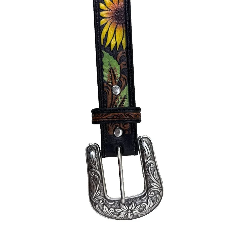 Nocona Western Belt Women Sunflower Tooled Removable Buckle N320002301